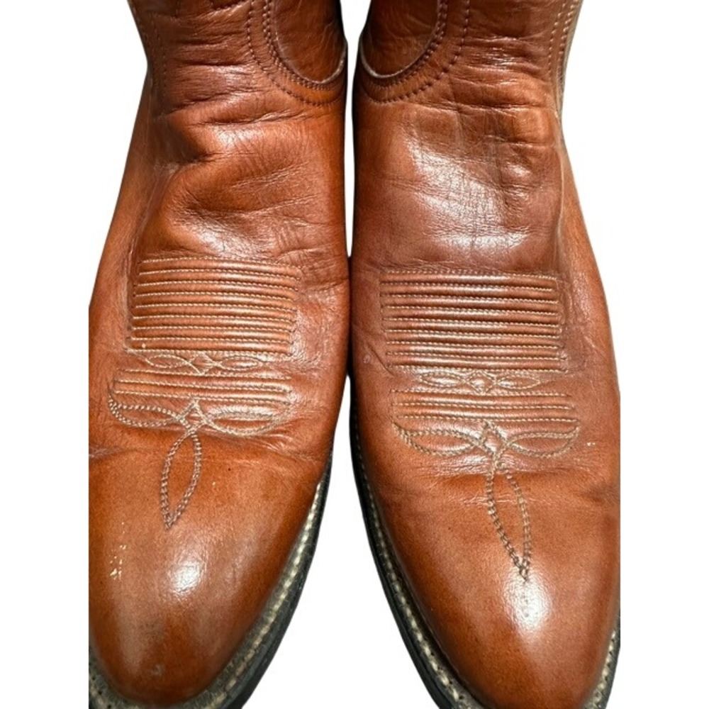 Vintage Tony Lama 5084 Men's Cognac Brown Leather Western Cowboy Boots Size 9D - Picture 10 of 16